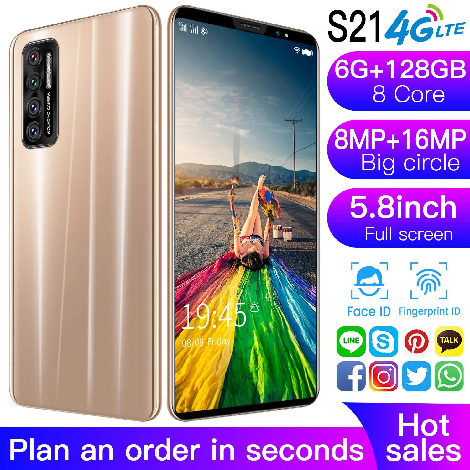 

New S21 4+128gb 8 Core Andriod 10 Global Cheap Smart Phones 5g Lte Bands 5.8 Inch 8+16mp 4500mah Mtk6895 Mobile Phones