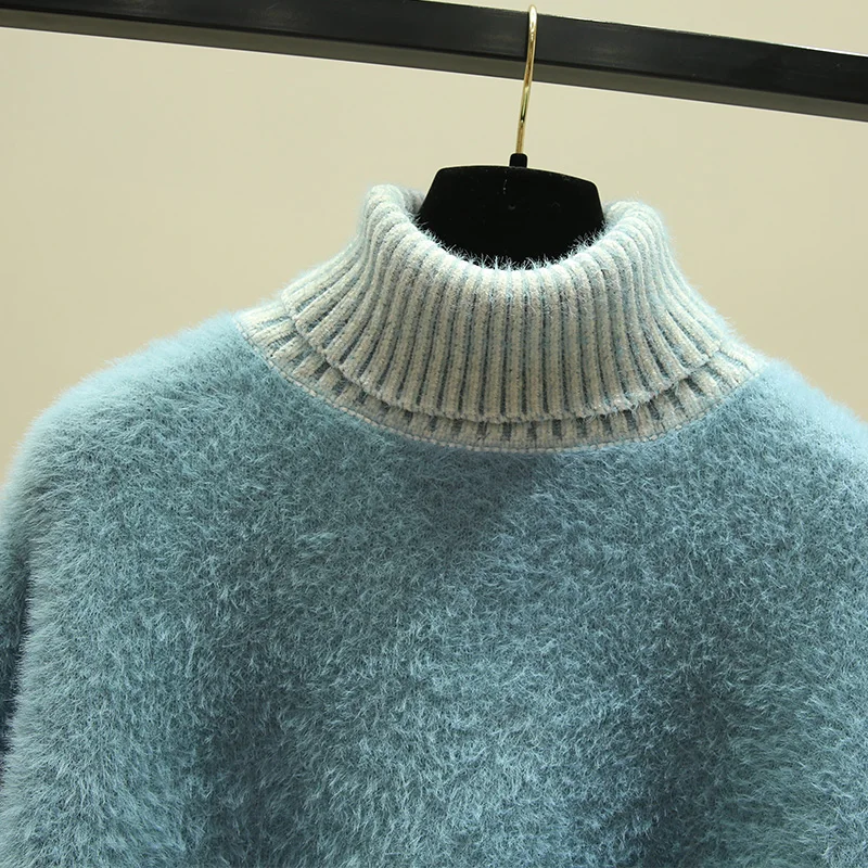 2021 Winter Turtleneck Patchwork Women Sweaters Loose Thicken Warm Lady Elegant Pulls Fashion Outwear Coat Tops | Женская одежда