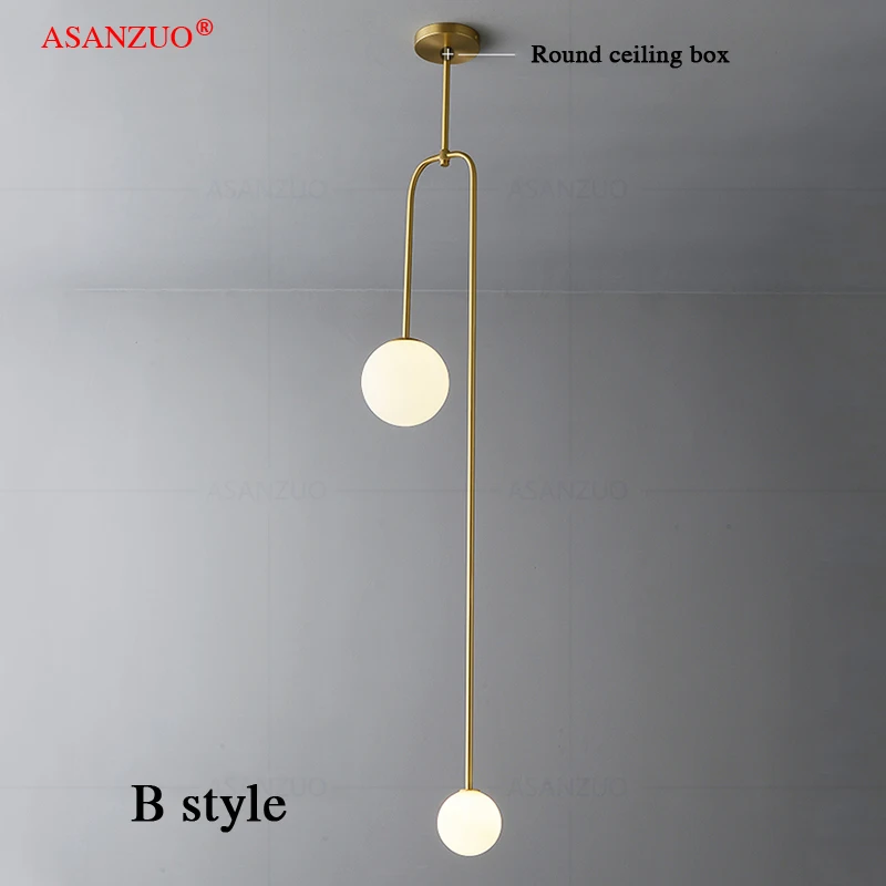 Nordic bedroom bedside restaurant pendant lamp bar simple living room background wall led creative glass ball brass lamp