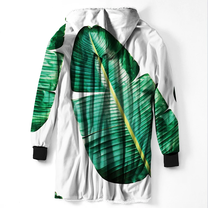 Одеяло с капюшоном и листьями тропических растений красное зеленое белое