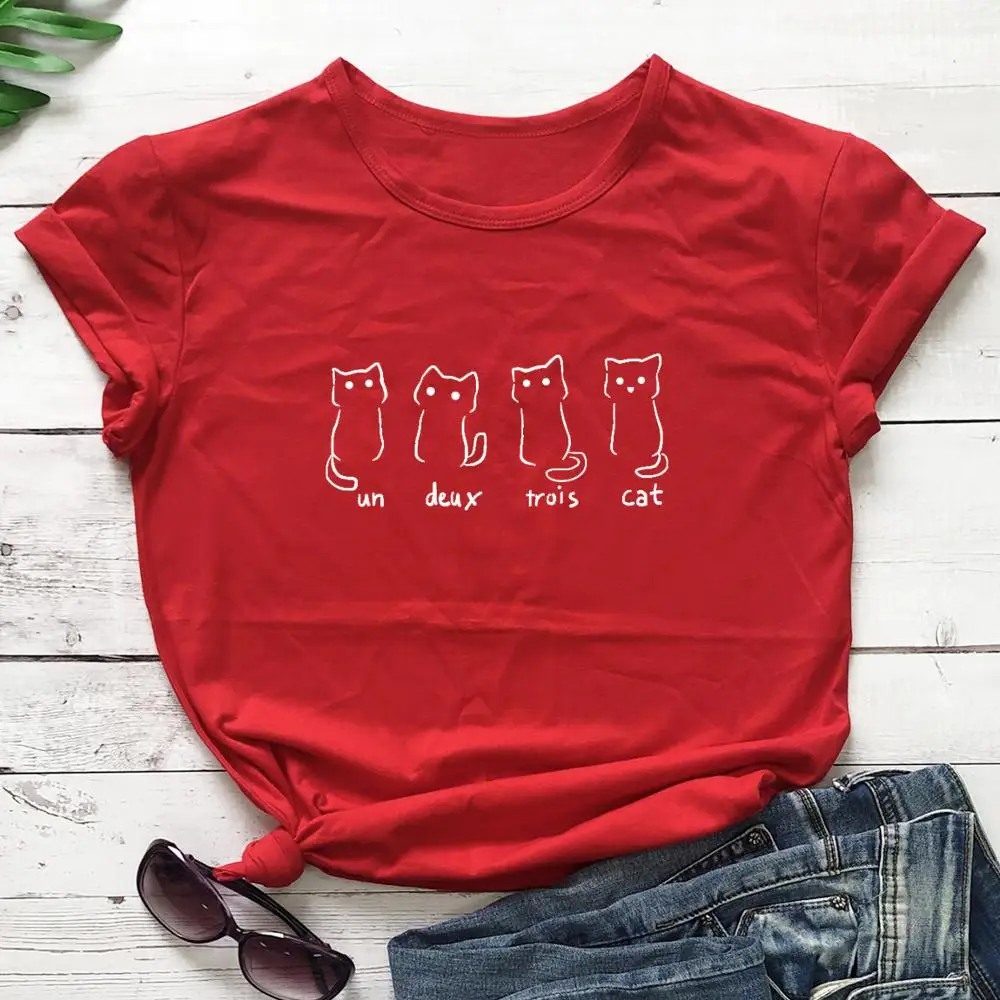 Kawaii cute Un Two Three Cat Футболка 100% хлопок смешная унисекс женщины Графический уличный