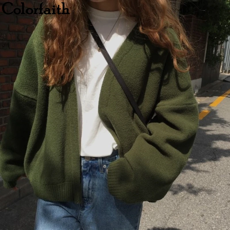 Colorfaith женские Свитера Осень Зима 2019 кардиганы с открытым стежком трикотажные