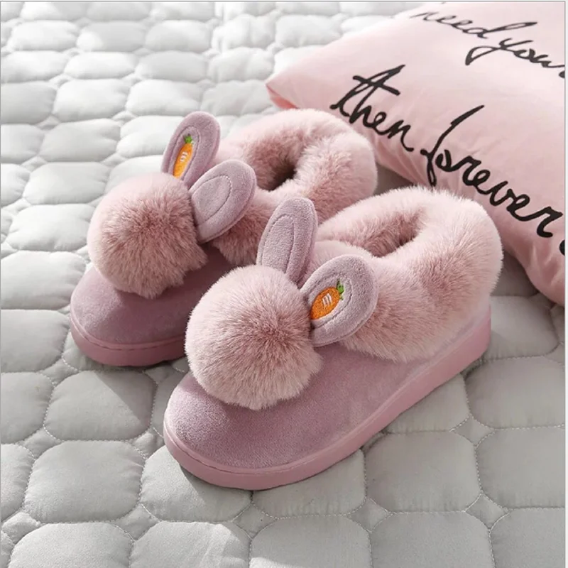 Красивые плюшевые тапочки с бантом домашние домашняя обувь милыми кроличьими