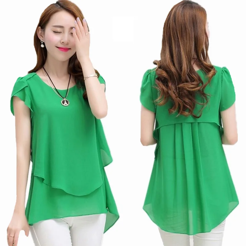 Женская блузка рубашка летняя шифоновая трендовая 5XL 2021 новинка короткий рукав