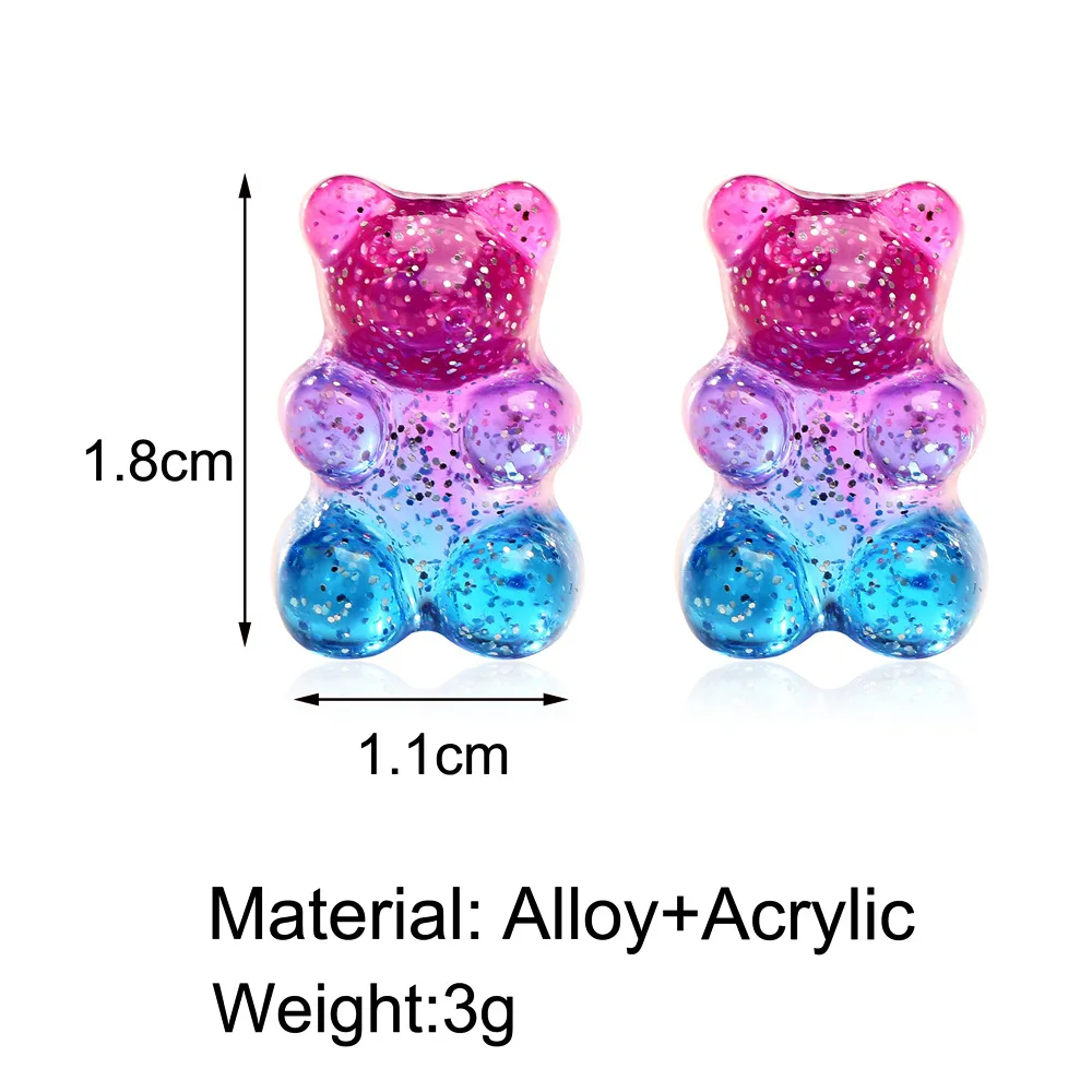 

FIMAODZ Cute Bear Stud Earrings Cartoon Lovely Animal Candy Color Kids Jewelry Fashion Simple Earring For Women&Girls Party Gift