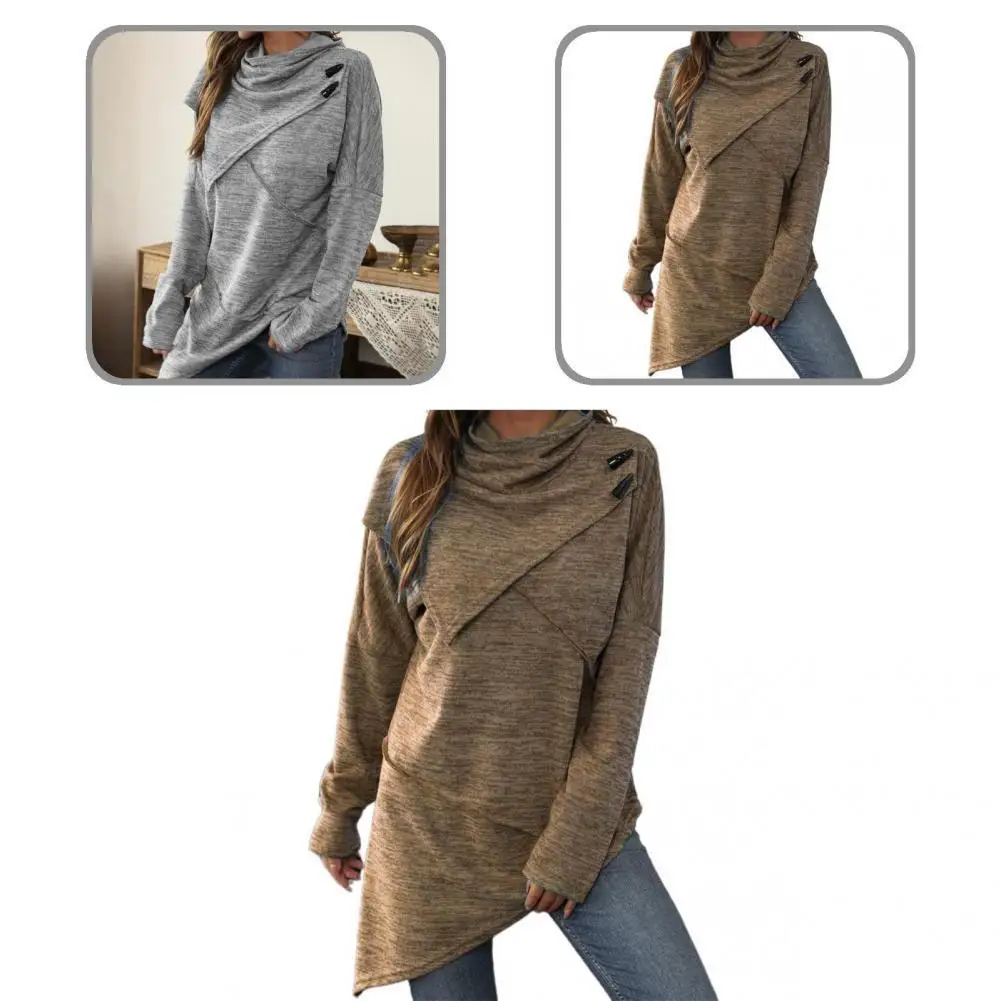 

Уютный комбинированный осенний пуловер с асимметричным подолом, топы с длинным рукавом, рубашка для повседневной носки