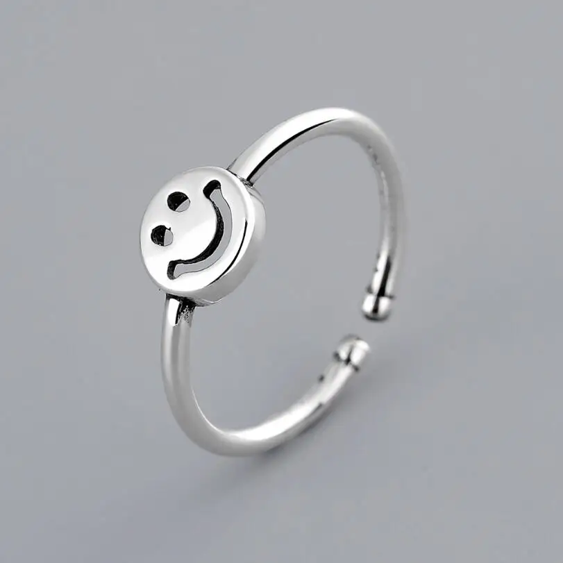 

New Exquisite Retro Smile Opening Adjustable Rings For Women 925 Sterling Silver Girls Jewelry Accessories Party Gifts SAR144