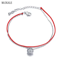 maikale simple red rope charm bracelet ball cubic zirconia bead string bangles bracelets for women lucky jewelry