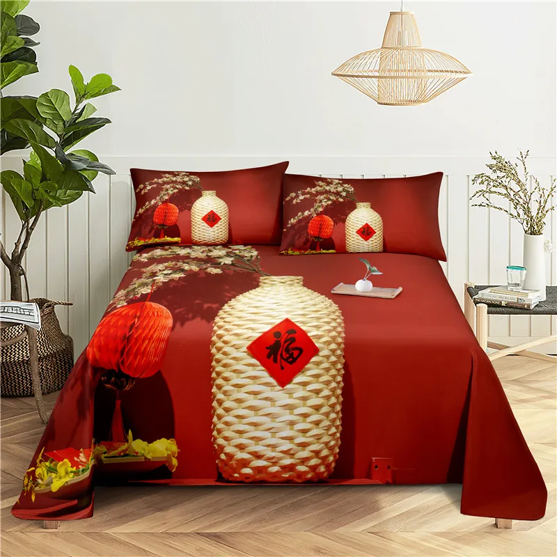 

Happy 2021 0.9/1.2/1.5/1.8/2.0m Digital Printing Polyester Bed Flat Sheet With Pillowcase Print Bedding Set