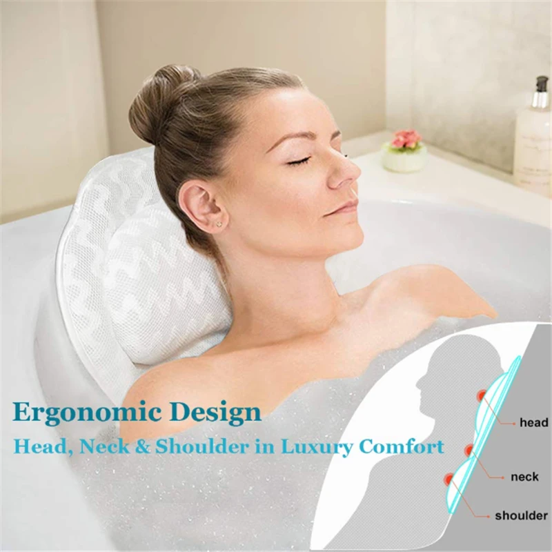 

3D Mesh Spa Non-Slip Cushioned Bath Tub Spa Pillow Bathtub Head Rest Pillow With Suction Cups For Neck And Back Bathroom Supply