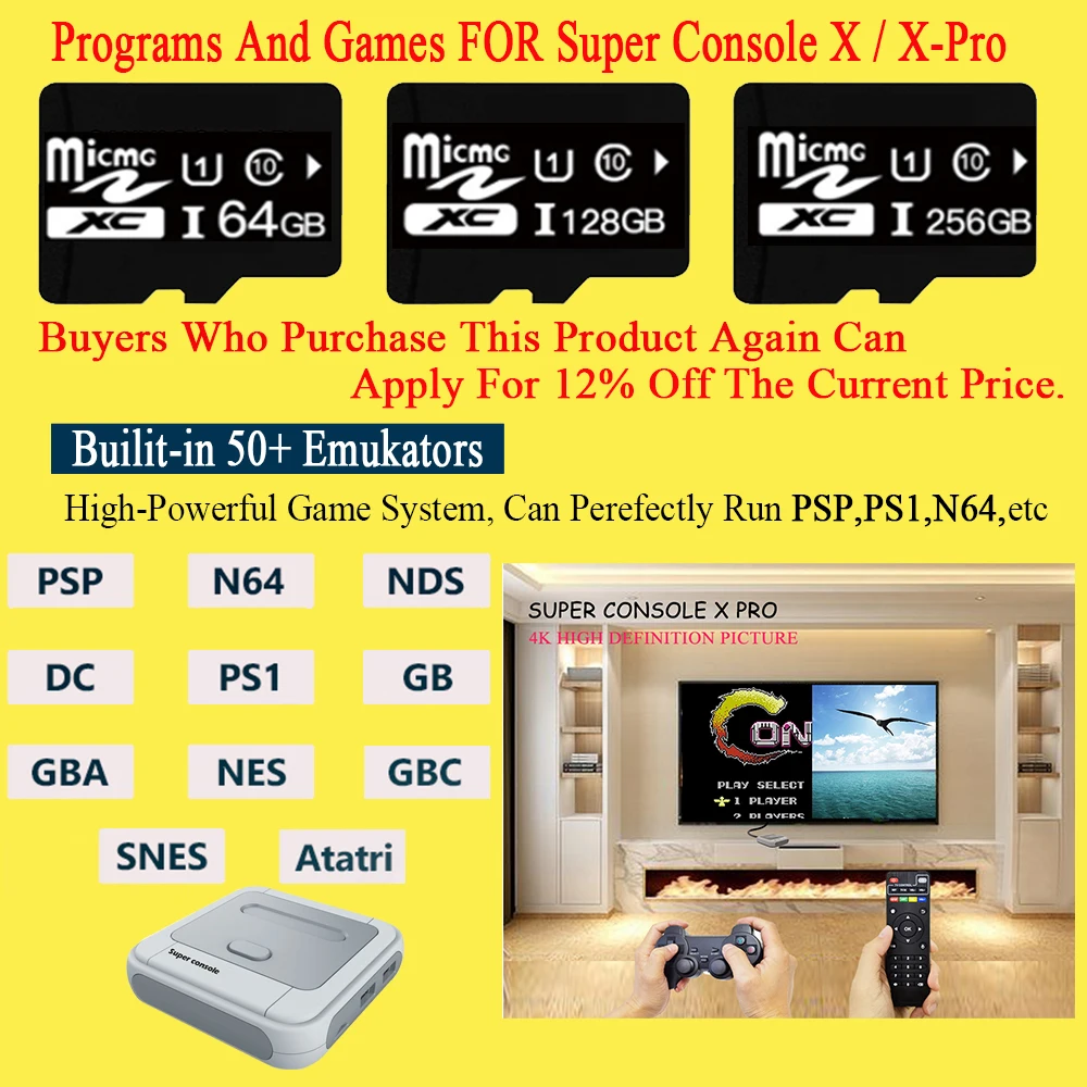 64G 128G 256G TF SD карта для супер консоли X Pro игровая консоль whit 50000 + PSP PS1 DC N64