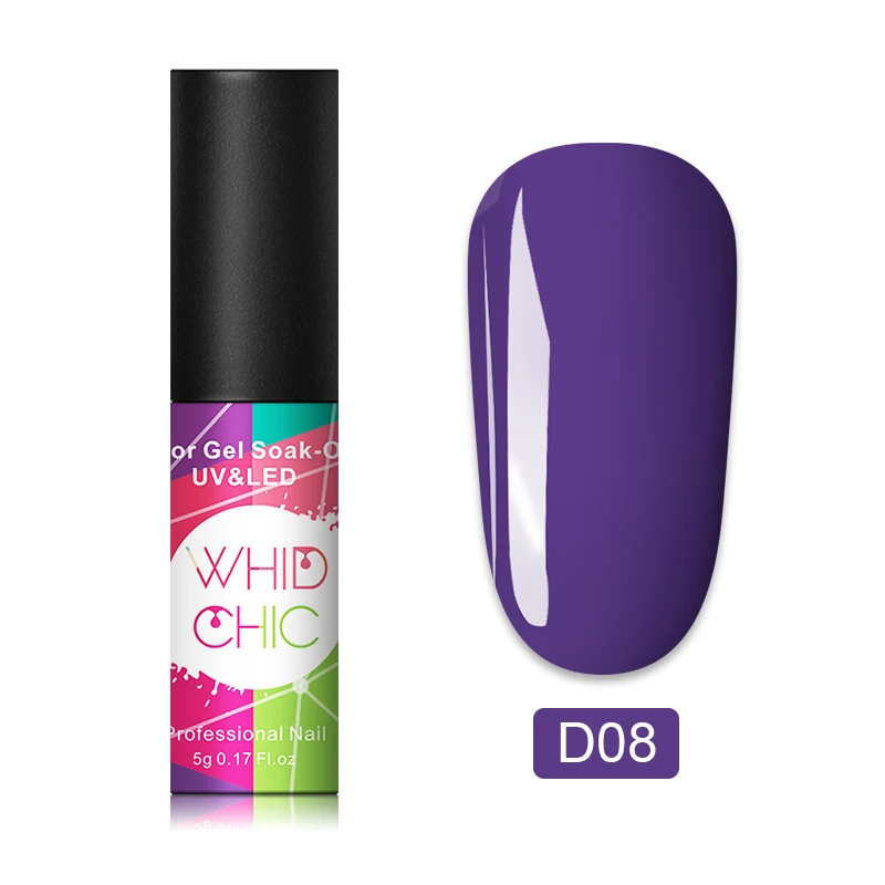 D08 WHID CHIC 1 бутылка 5 мл Блестящий цветной Гель-лак для ногтей Блестящие Блестки долговечный впитывающий УФ-гель для ногтей для самостоятельного дизайна ногтей - Цвет: D08
