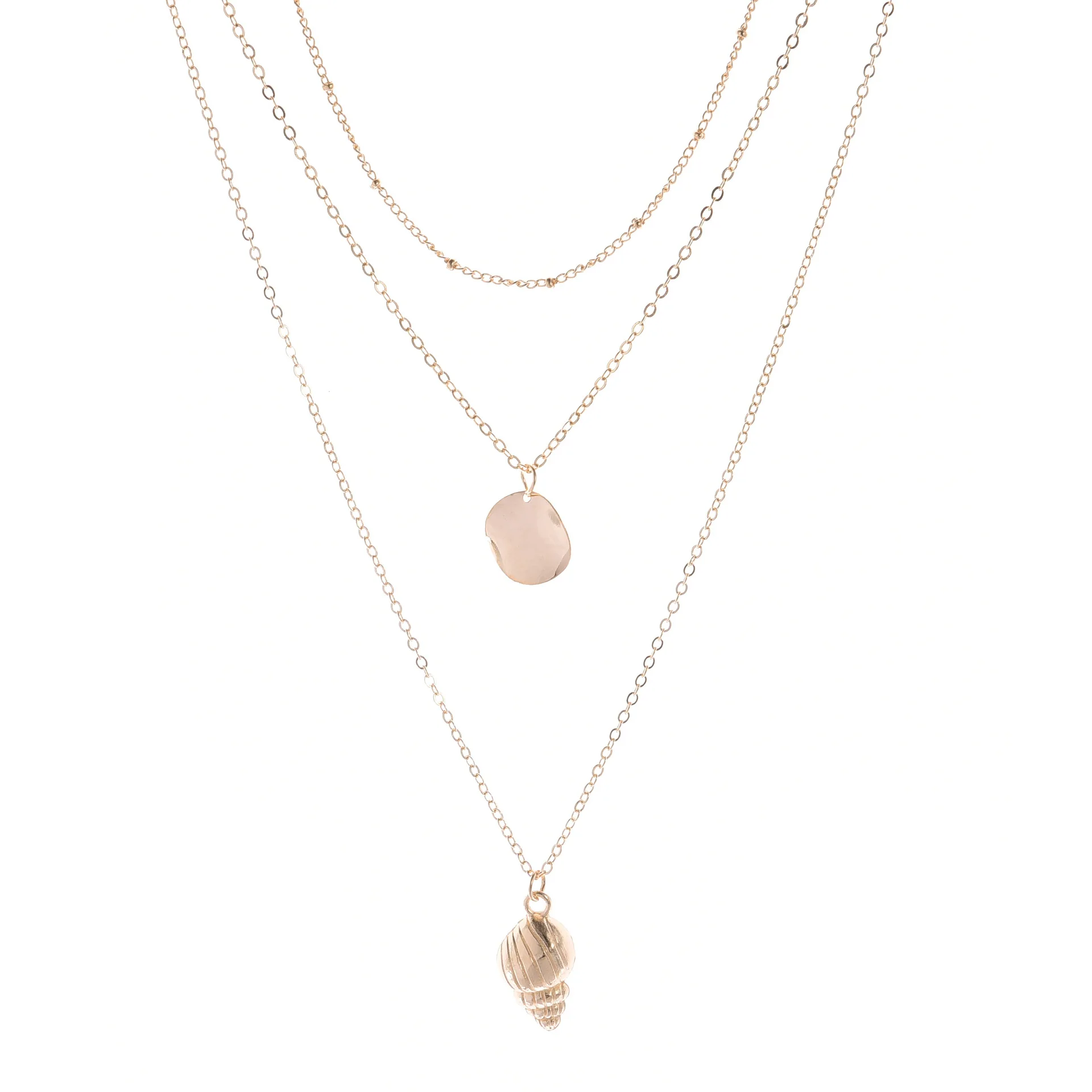 Jewelry Original single large-name multi-layer metal sequin item decoration alloy conch pendant copper bead chain necklace | Украшения и