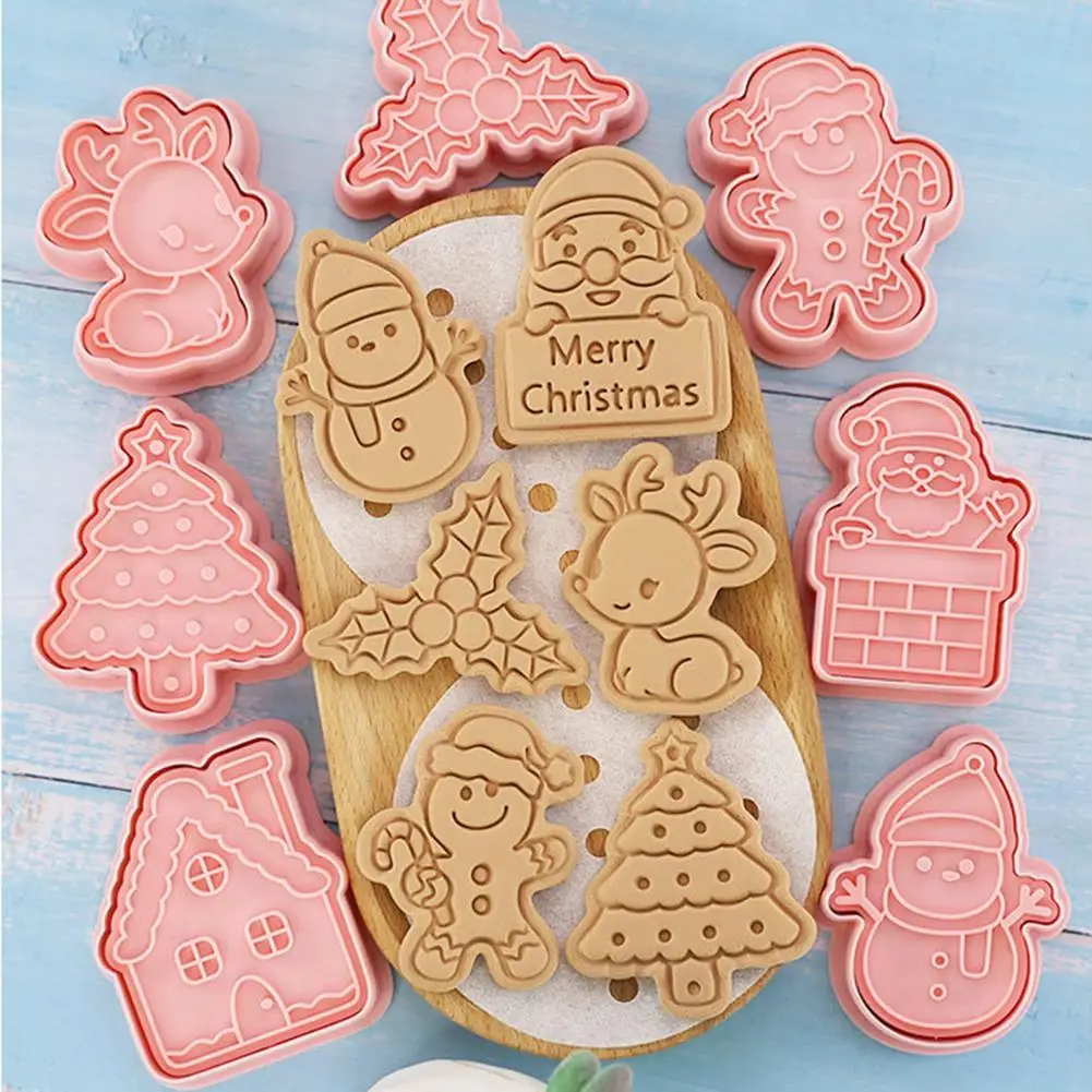 

8 Pcs/Set DIY Christmas Cartoon Biscuit Mould Cookie Cutter 3D Biscuits Mold ABS Plastic Baking Mould Cookie Decorating Tools