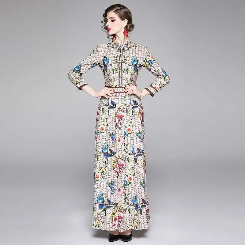 Floral Летняя женская новая рубашка с длинными рукавами и лацканами, плиссированное платье - Цвет: Floral