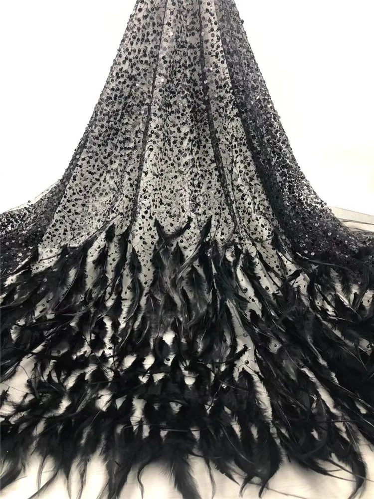 

Hot sale wholesale price sequin feather embroidery French lace tulle fabric, unique style African tulle fabric FZ1138