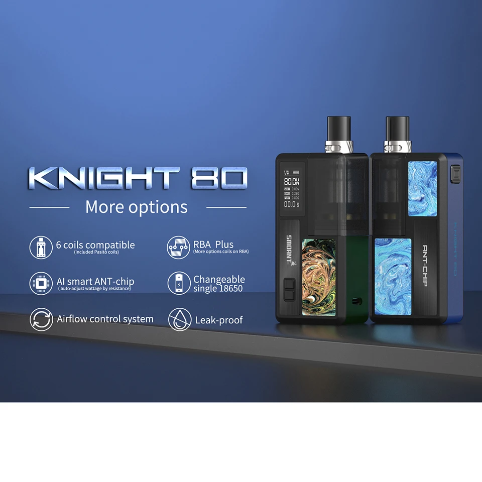 Набор Smoant Knight 80 Вт сетчатая катушка 0 3 Ом 4 OLED-экран 96 дюйма работает от батареи 18650