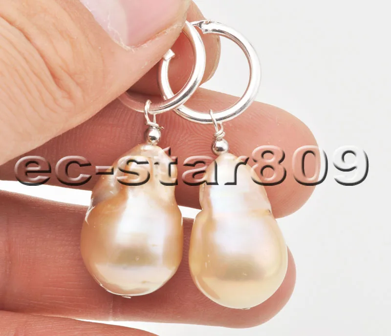

P6522 20mm BAROQUE Drop Pink KESHI Reborn Pearl Dangle Earring Sterling Siver