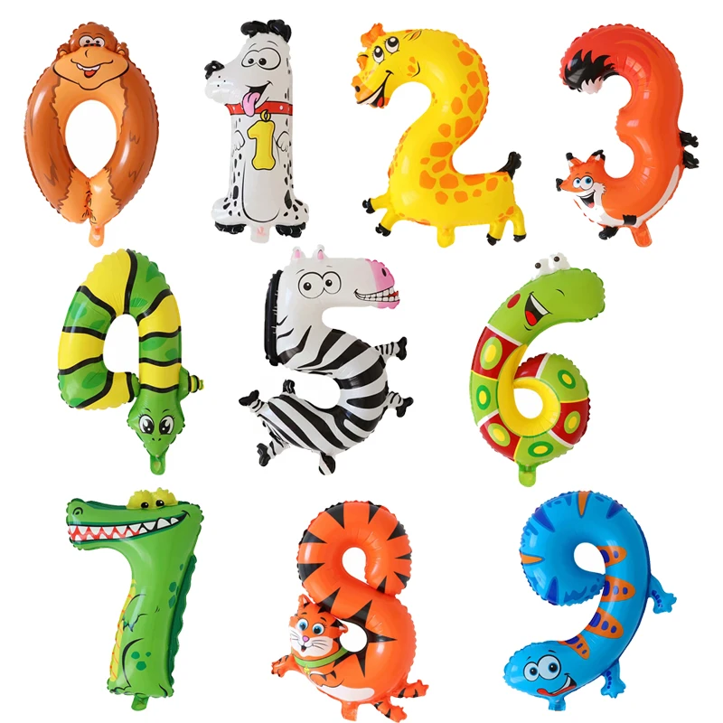 

50pcs/lot 16inch animal Number Balloon punk blue Aluminum gold silver Foil Helium Balloons Birthday Wedding Party Decoration