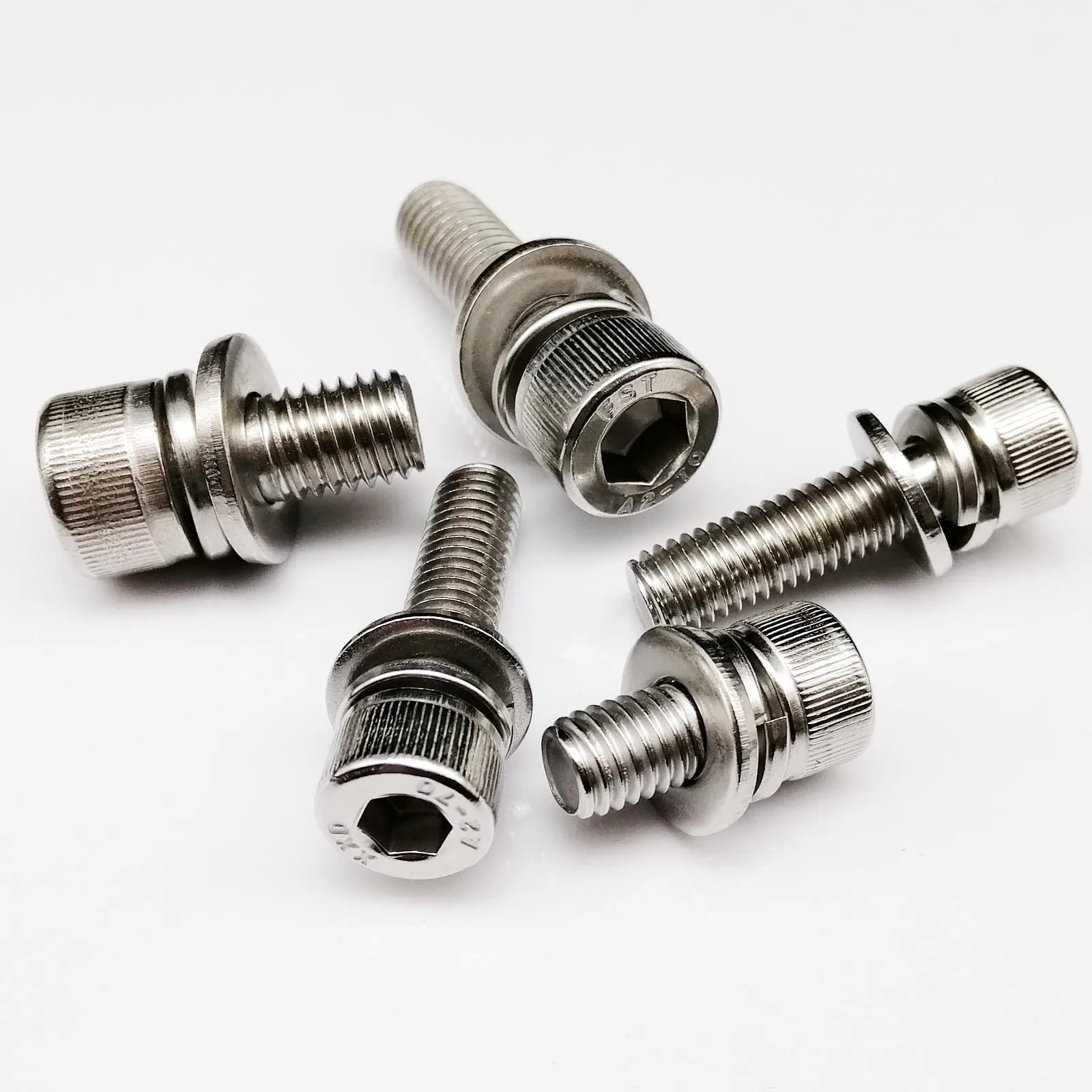 M2 M2.5 M3 M4 M5 M6 M8 M10 M12 304 Stainless Steel Hexagon Hex Socket Cap Head SEM Screw Flat Washer Spring Gasket Assemble Bolt - купить по