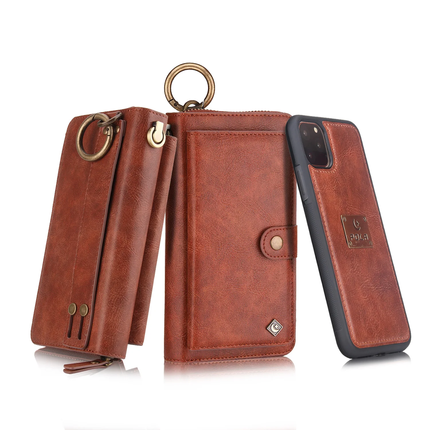 Brown Многофункциональный кошелек на молнии чехол для телефона для iPhone 11 Pro Max съемный Флип кожаный ремешок чехол для iPhone 11 чехол s - Цвет: Brown