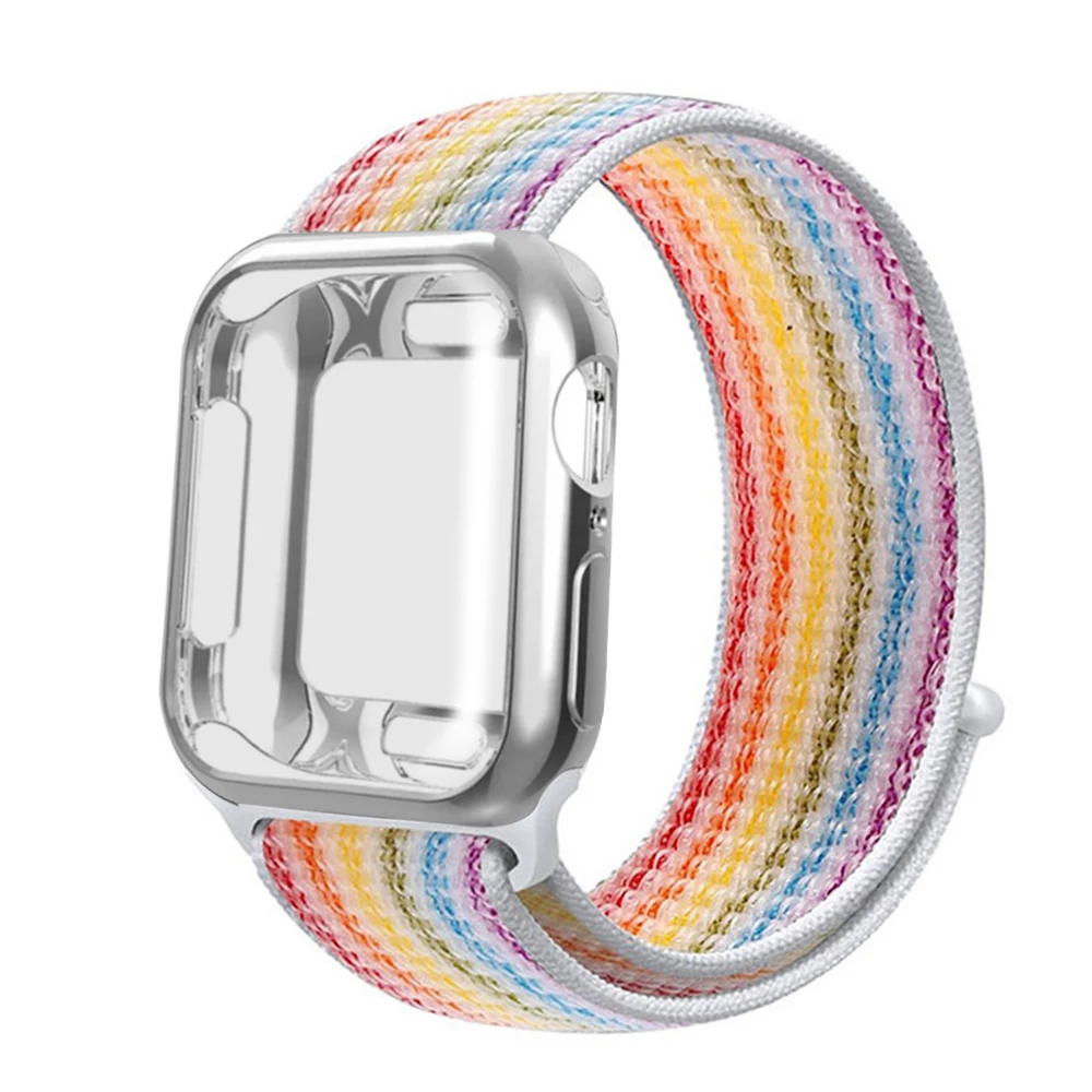 Нейлоновый ремешок+ чехол для Apple watch series 5/4/3/2/1, 42 мм, 38 мм, версия в едином положении во время занятий легкой атлетикой, ремешок для iwatch 40 мм 44 спортивный браслет - Цвет ремешка: Rainbow