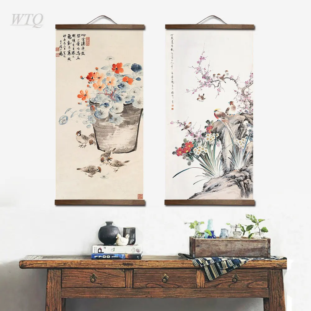 

Цветочный Ретро-постер в китайском стиле, Настенный декор, Постер, петух, животное, постер на стену, Картина на холсте, настенное искусство, к...