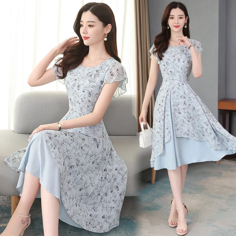 

COIGARSAM 4XL Plus Size Short Sleeve Women dress New Summer Print Dresses 9290