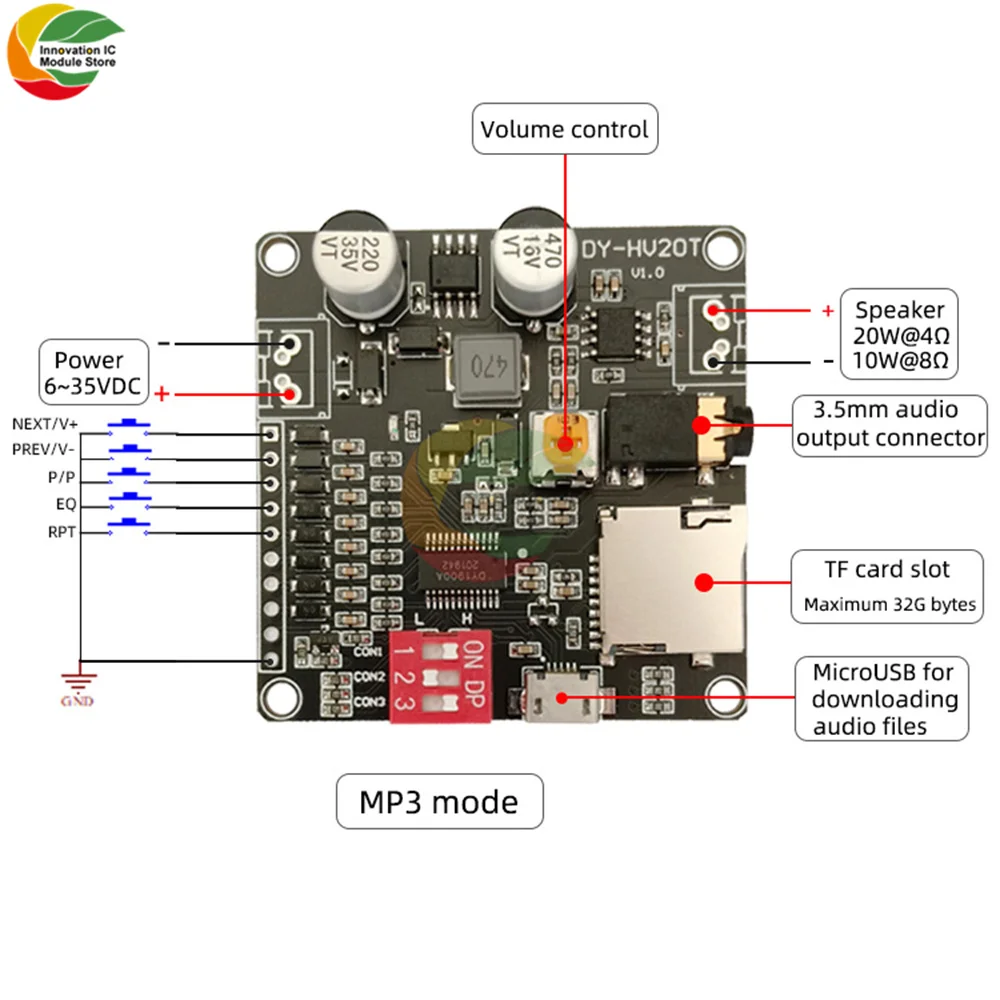 10W/20W Voice Playback Module Board MP3 Music Player SD/TF Card Integrated I/O Trigger UART Protocol Control for Arduino | Электронные