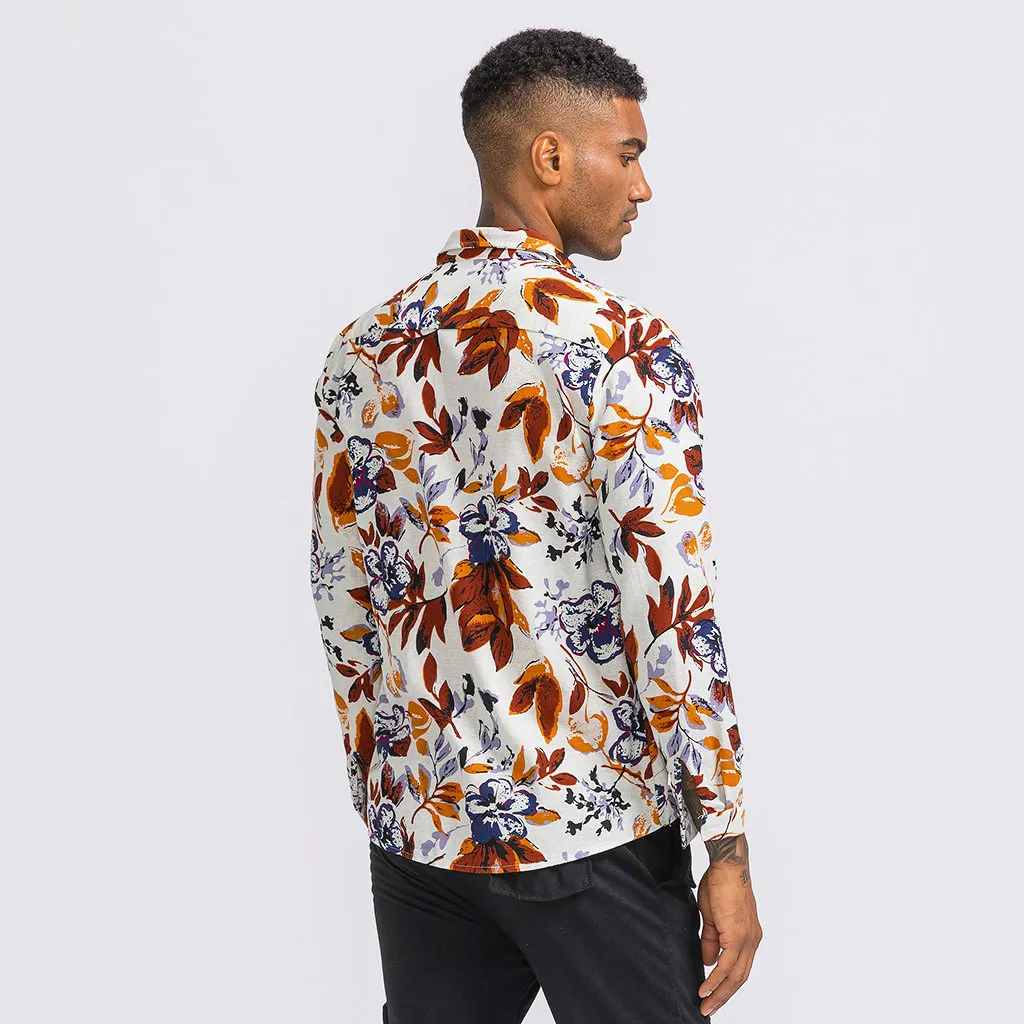 Мужские в этническом стиле винтажные цветочные печати с длинным рукавом