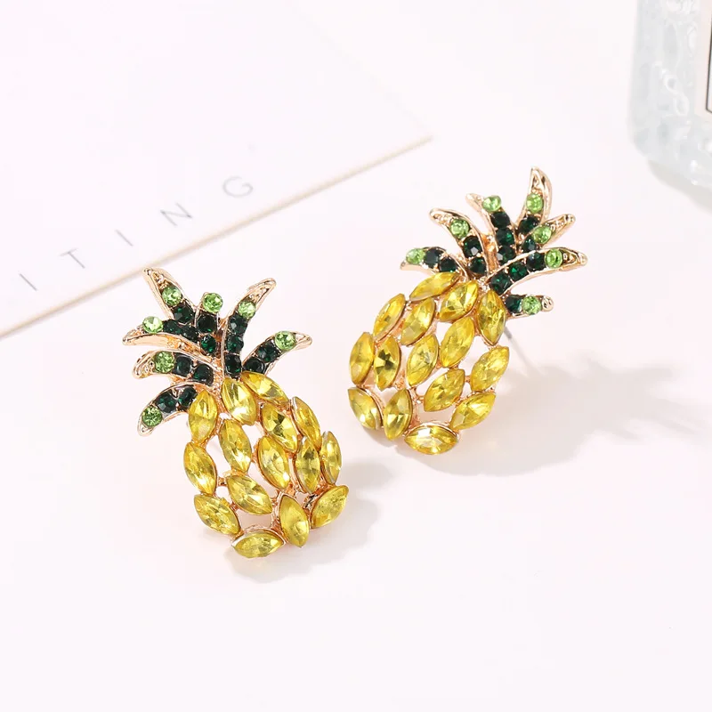Gold Color Pineapple Crystal Stud Earrings for Women 2019 Hot Sale Boho Rhinestone Statement Earring Fashion Jewelry Bijoux | Украшения и