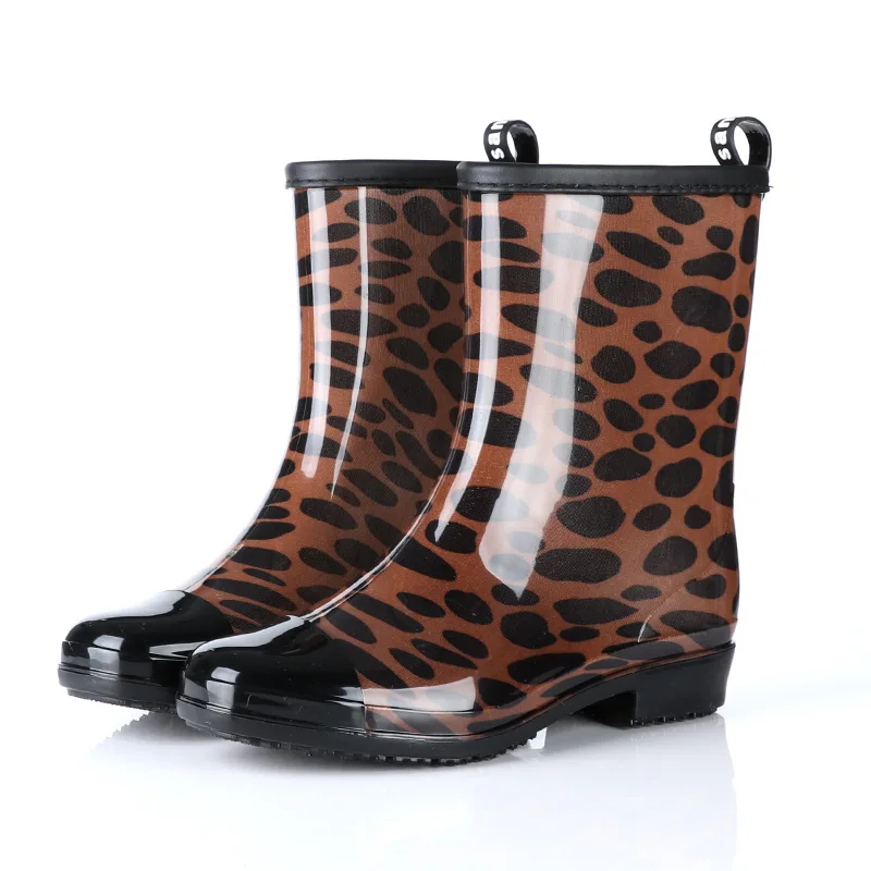 Резиновые сапоги для взрослых с леопардовым принтом Нескользящие
