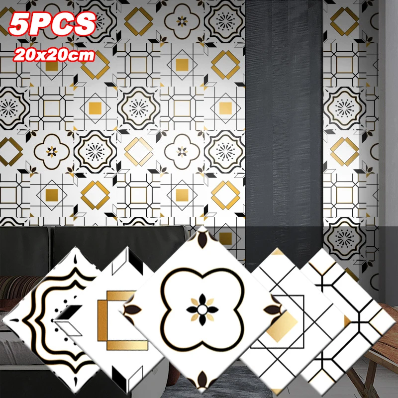 

5pcs Self-adhesive PVC Wall Sticker Kitchen Stove Oil-proof Stickerblack Bathroom Waterproof Tile Stickers