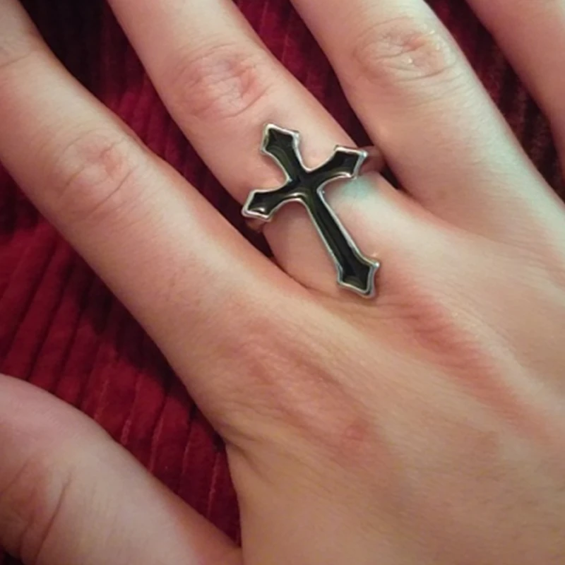 

1PC Vintage Black Big Cross Resizable Ring For Women Party Jewelry Men Trendy Gothic Metal Color Trendy Finger Ring Jewelry