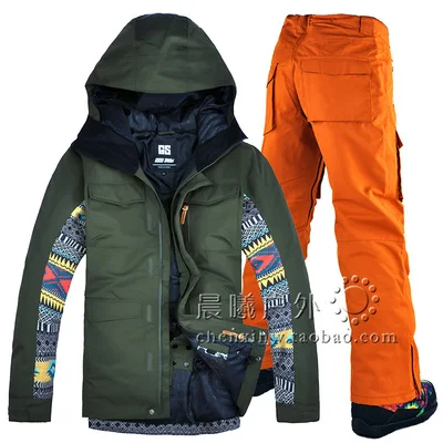 Color 6 GSOU снег супер теплый мужской лыжный костюм сноуборд куртка брюки ветрозащитный водонепроницаемый уличная спортивная одежда брюки с капюшоном мужской костюм - Цвет: Color 6