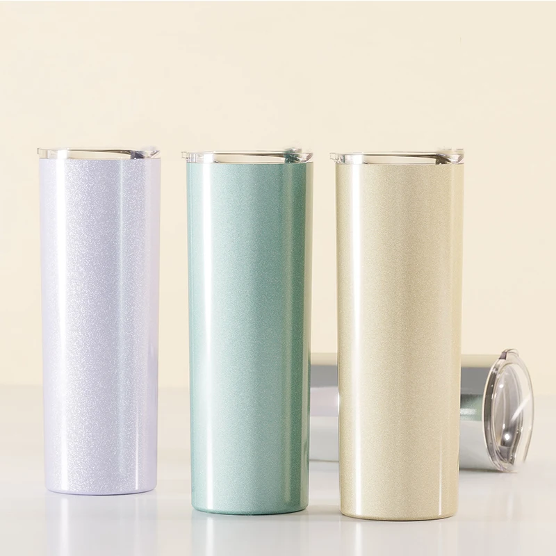 

Wholesale 20oz Giltter Skinny Tumbler Stainless Steel Sublimation Cup With Straw Double Wall Vacuum Insulated Mug For Gifts
