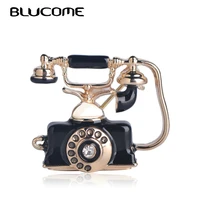 blucome reminiscent vintage telephone landline phone brooch mother father precious gifts souvenir rose gold color enamel jewelry