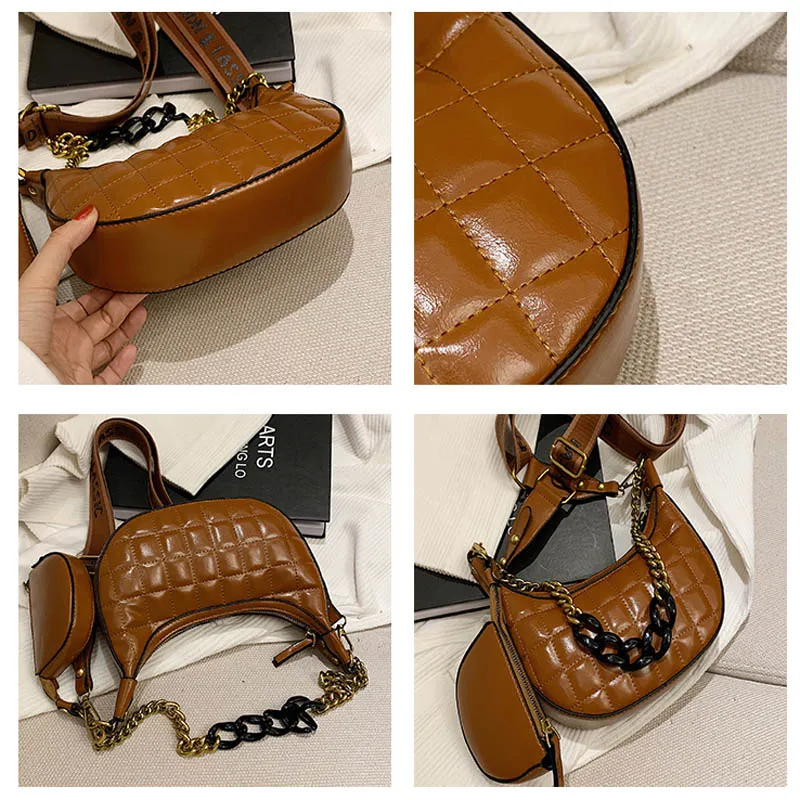 

Fashion Lattice Handbag 2021 Trend Chain Shoulder Bags For Women Underarm Simple Portable Solid Color Crossbody Bags Hobos Purse