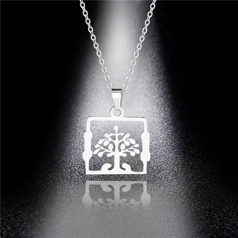 

2021 New Fashion Women Titanium Steel Wishing Tree Pendant Necklace Exaggerated Life Tree Pendant Charm Chain Necklace Jewelry