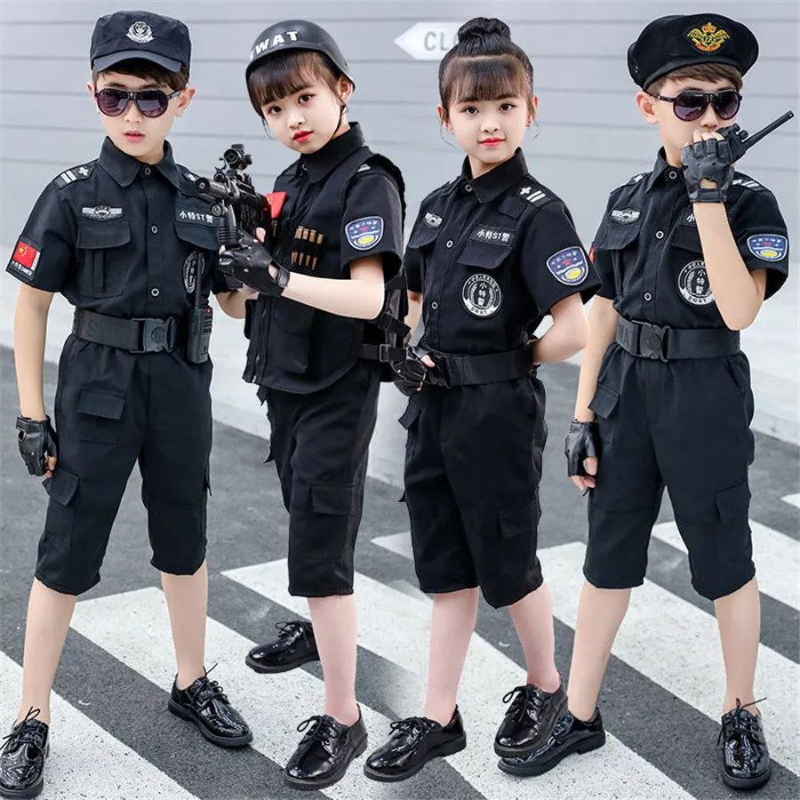 Children Traffic Police Cop Cosplay Costumes Policemen Uniform Girls Pleated Skirt Student Team Halloween Party Performance images - 6