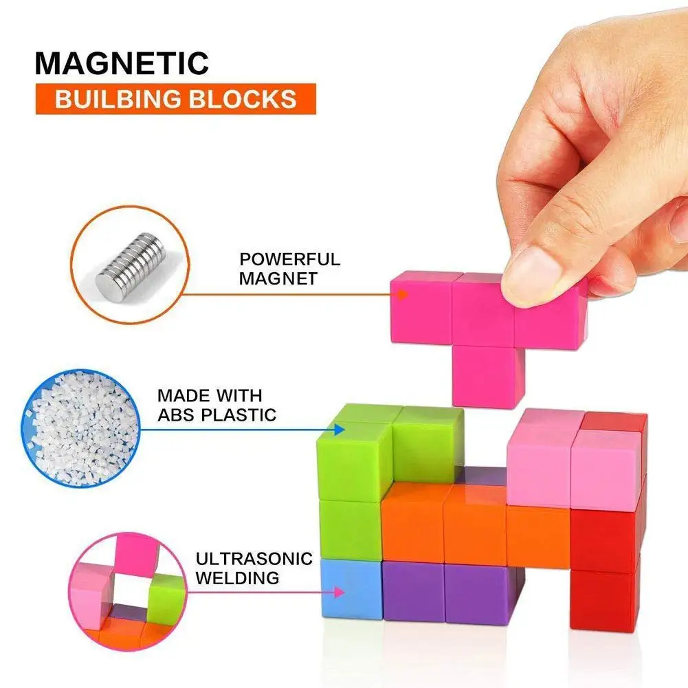 

Square Magnets Cube Magnetic Building Blocks Cube Toys 7 Magnetic Bricks&54 Smart Cards Puzzles Magnetic Tiles Stress Relief Toy