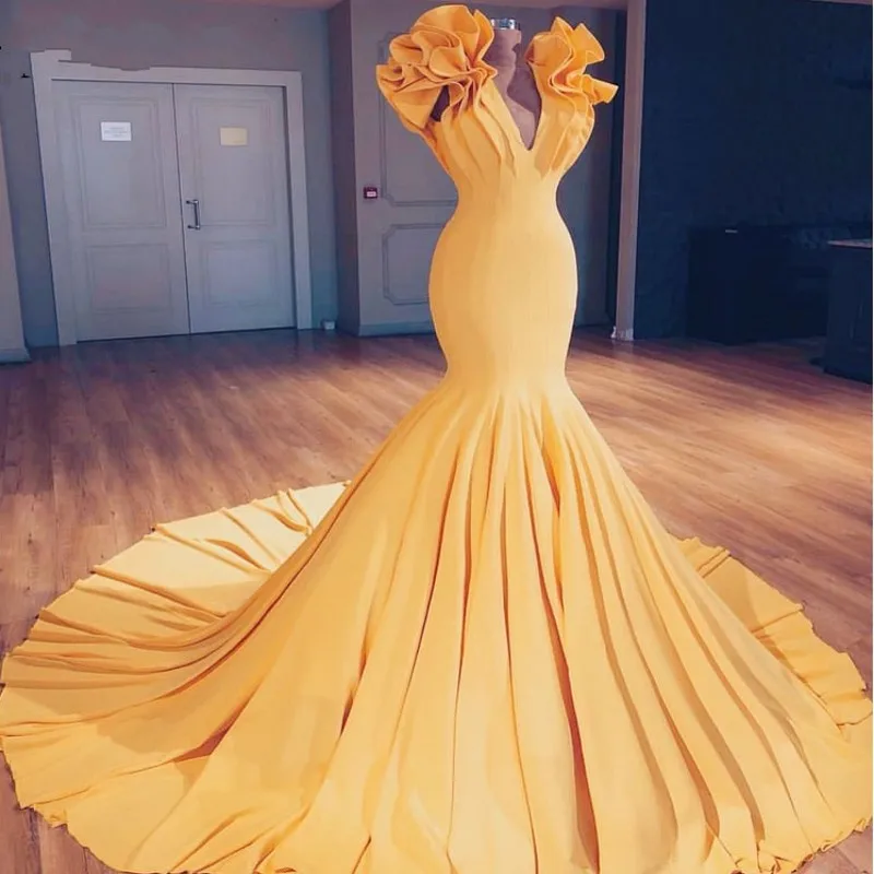 

Gold Evening Dress Gorgeous Mermaid Long Elegant Evening Dresses Formal Gown robe de soiree Custom Evening Dresses Sleeveless