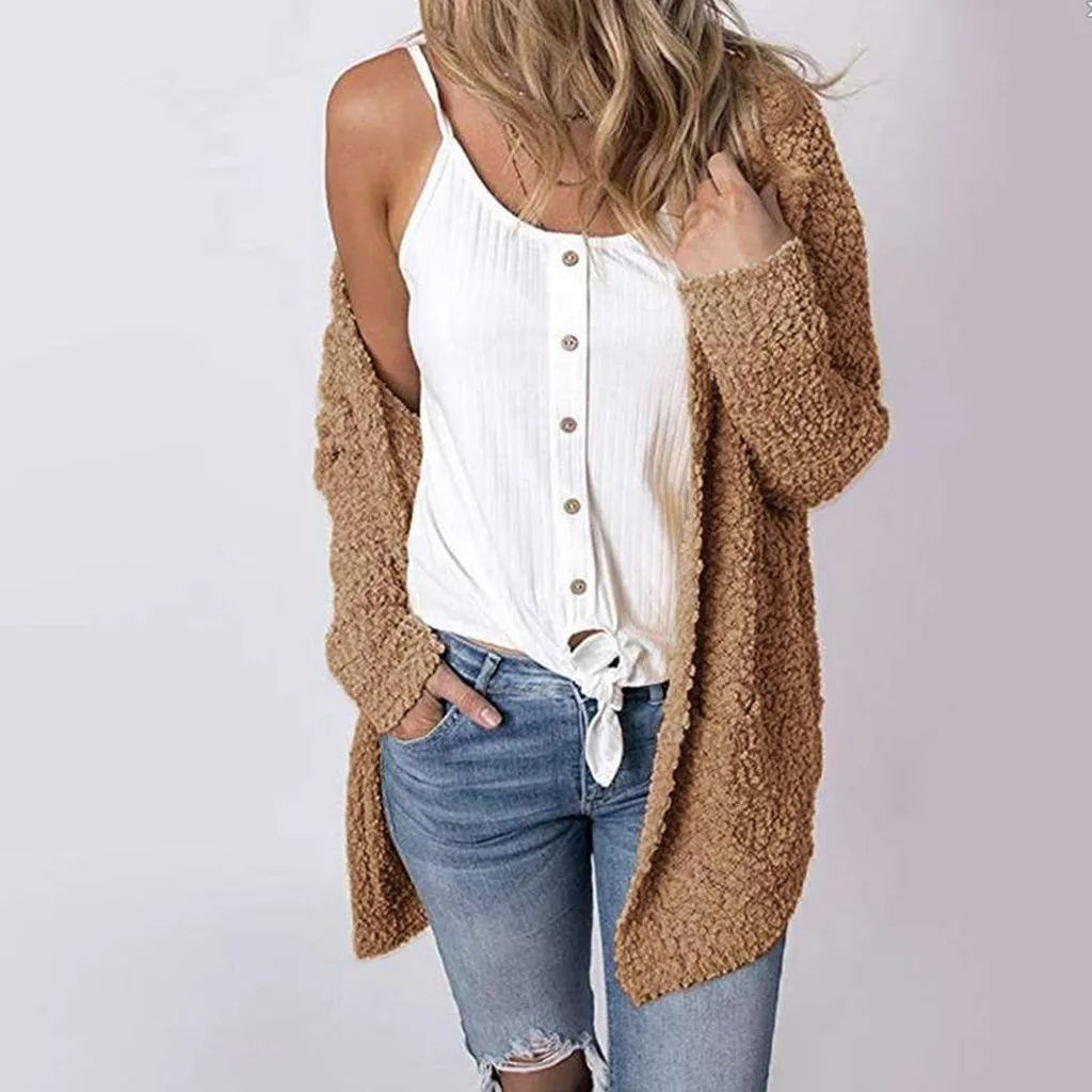 2019 осенне зимний модный женский кардиган из искусственного меха длинная верхняя