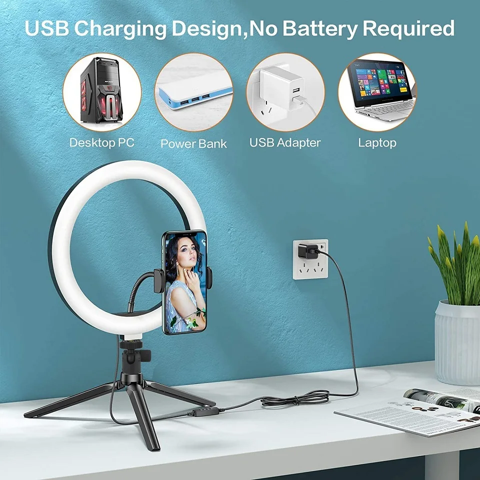 

LED Selfie Ring Light Circle Fill Light Dimmable Round Lamp Tripod Trepied Makeup Photography RingLight Phone Stand Holder