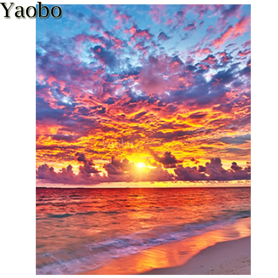 

Полноразмерная квадратная круглая картина из кристаллов, морской закат, пляж, морской пейзаж, алмазная вышивка «сделай сам», Алмазная мозаика, искусство