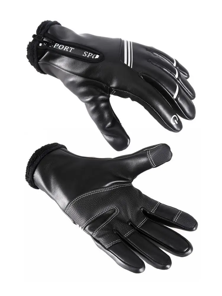Нескользящие кожаные термоперчатки с закрытыми пальцами зимние мотоциклетные