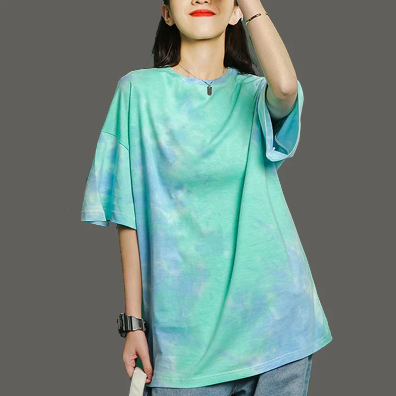 

Tie-dye women's T-shirt summer short-sleeved women's T-shirt casual T-shirt top O-neck loose Harajuku women's top2021