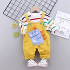 Весенняя одежда для детей, одежда с длинными рукавами для девочек с рисунком динозавра из мультфильма, футболки с длинными рукавами и штаны на подтяжках, комплект из 2 предметов, комплекты для малышей; Хлопковая одежда для малышей