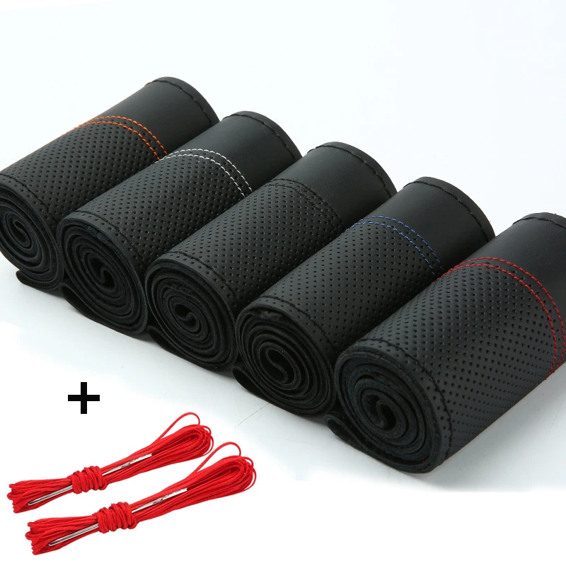 Чехол для руля из воловьей кожи с двойной нитью размер M 38 см | Автомобили и