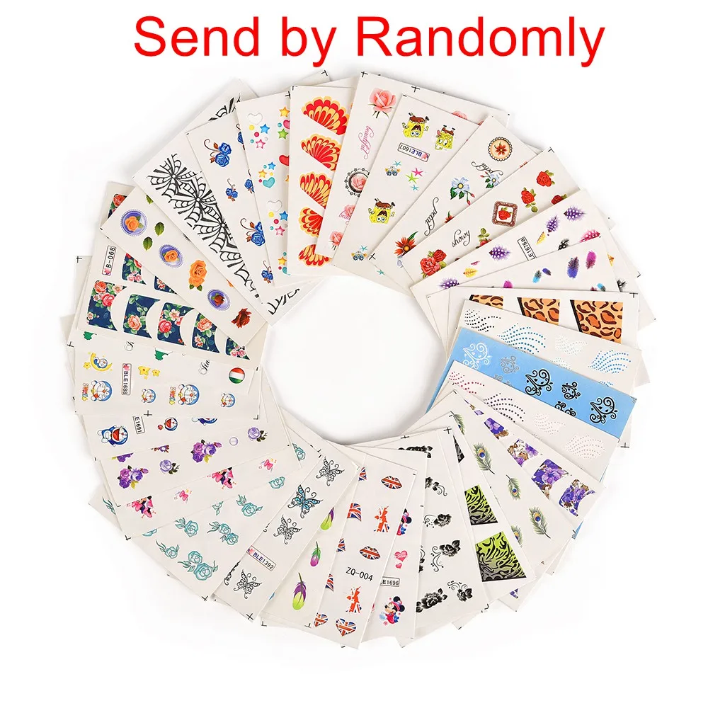 

KADS 30 шт наклейки для переноса воды для ногтей отправляются случайным образом смешанные стили дизайн Водные Наклейки для дизайна ногтей Пер...